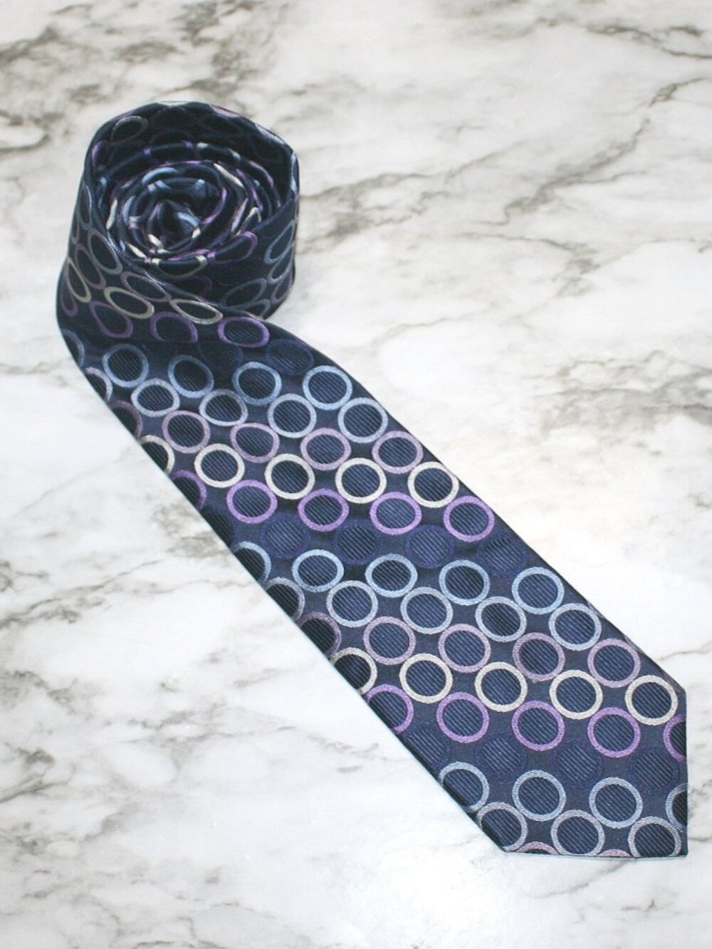 MICHAEL KORS Neck Tie Blue Multicolor Circles Accessory Silk Menswear Necktie